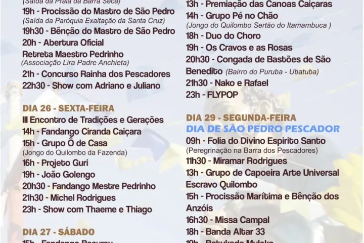 Faltam 3 dias: FUNDART divulga programação completa da 103ª FESTA DE SÃO PEDRO PESCADOR