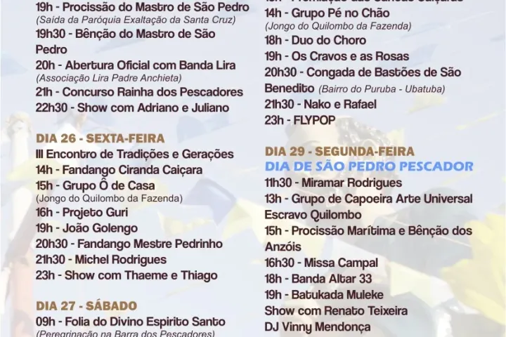 Faltam 8 dias: 103ª Festa de São Pedro Pescador celebra tradição, cultura caiçara e fé em Ubatuba