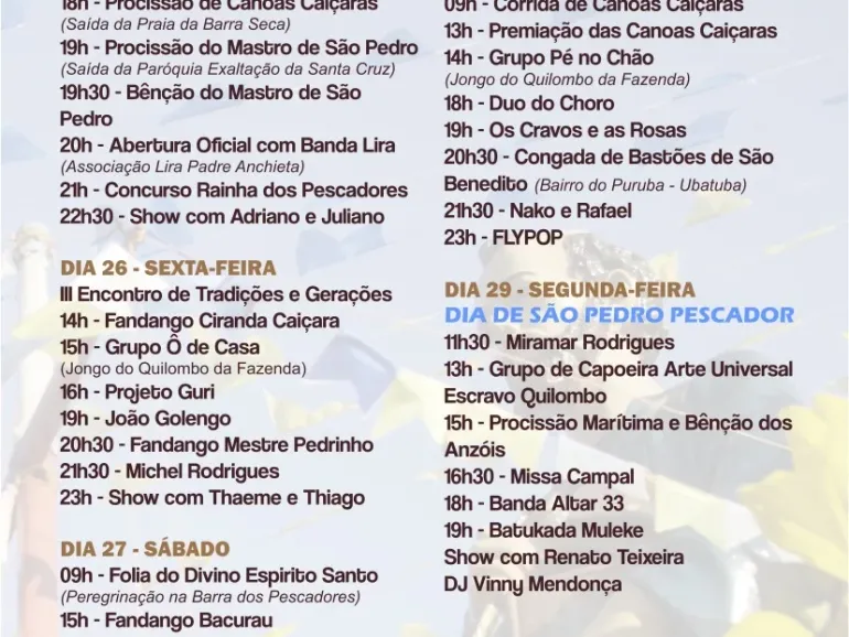 Faltam 8 dias: 103ª Festa de São Pedro Pescador celebra tradição, cultura caiçara e fé em Ubatuba