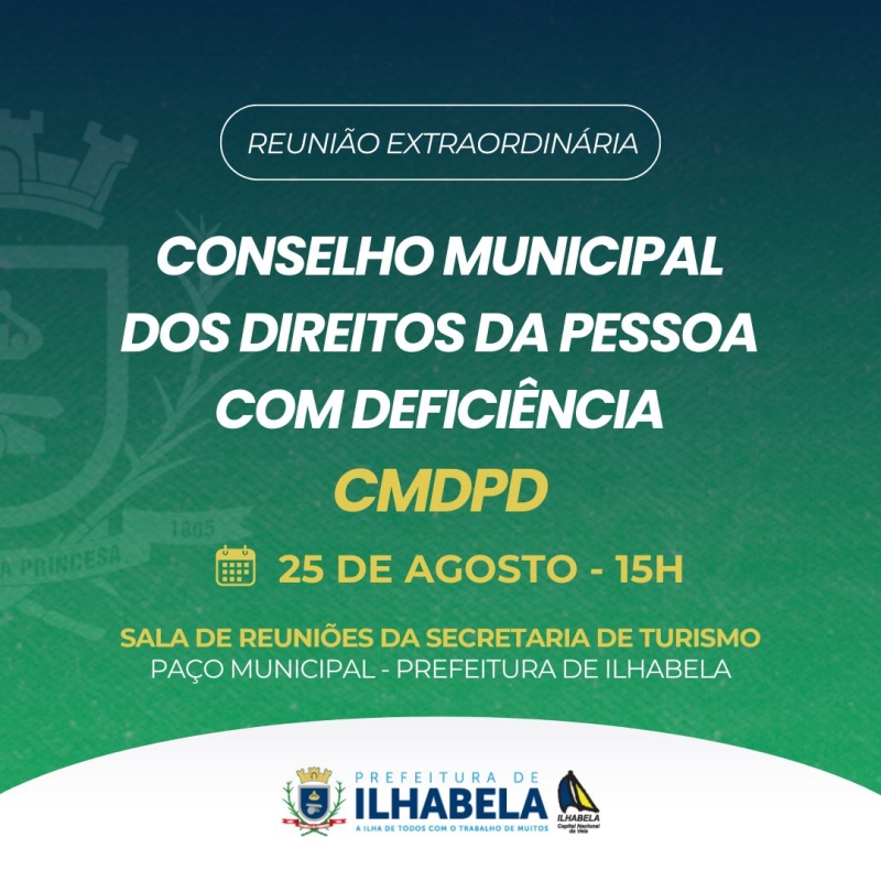 Conselho Municipal dos Direitos da Pessoa com Deficiência (CMDPD) realiza reunião ordinária na próxima segunda-feira...